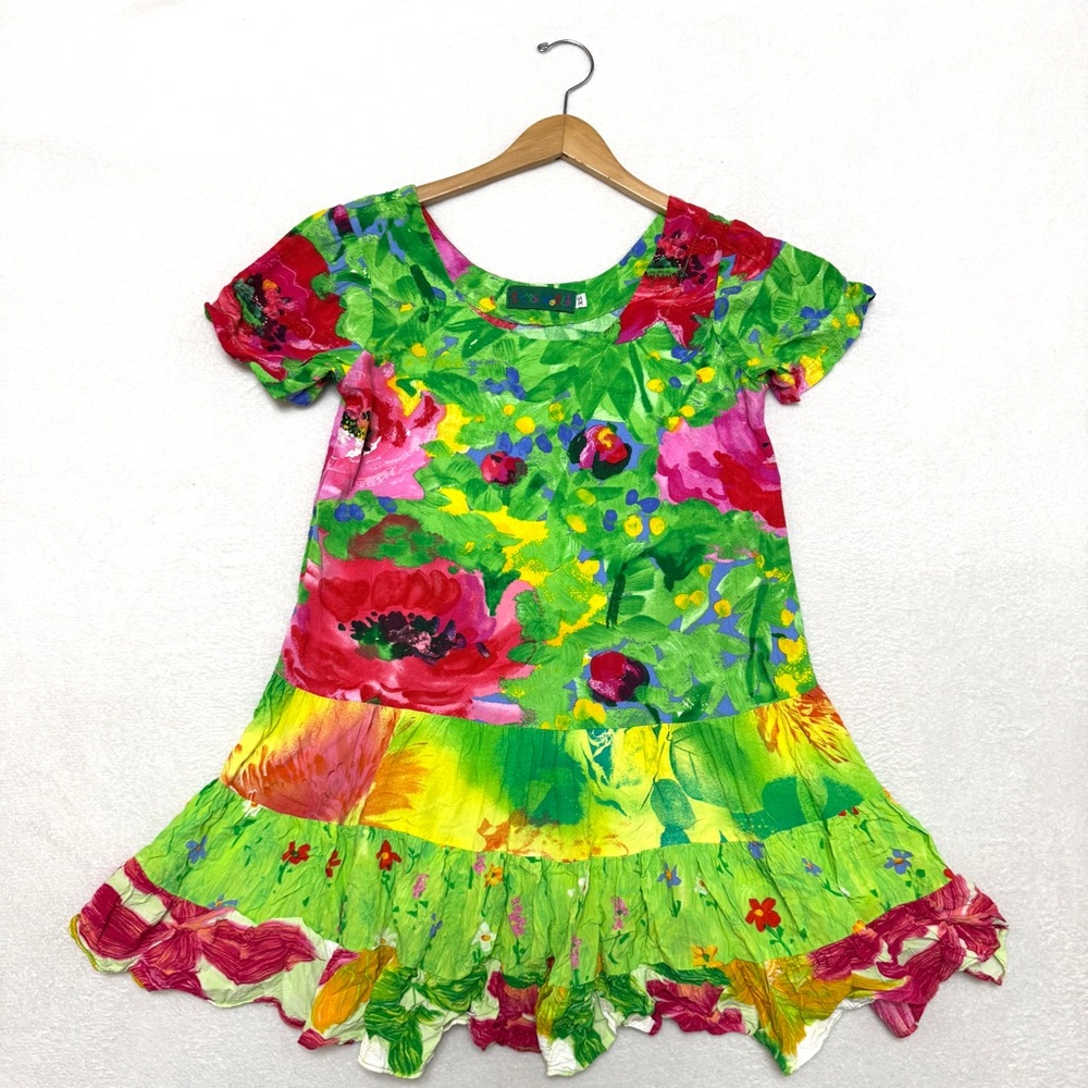 Jams World sz XS Hattie Dress Joy Print Hawaii Hawaiian Mini Flow Crinkle